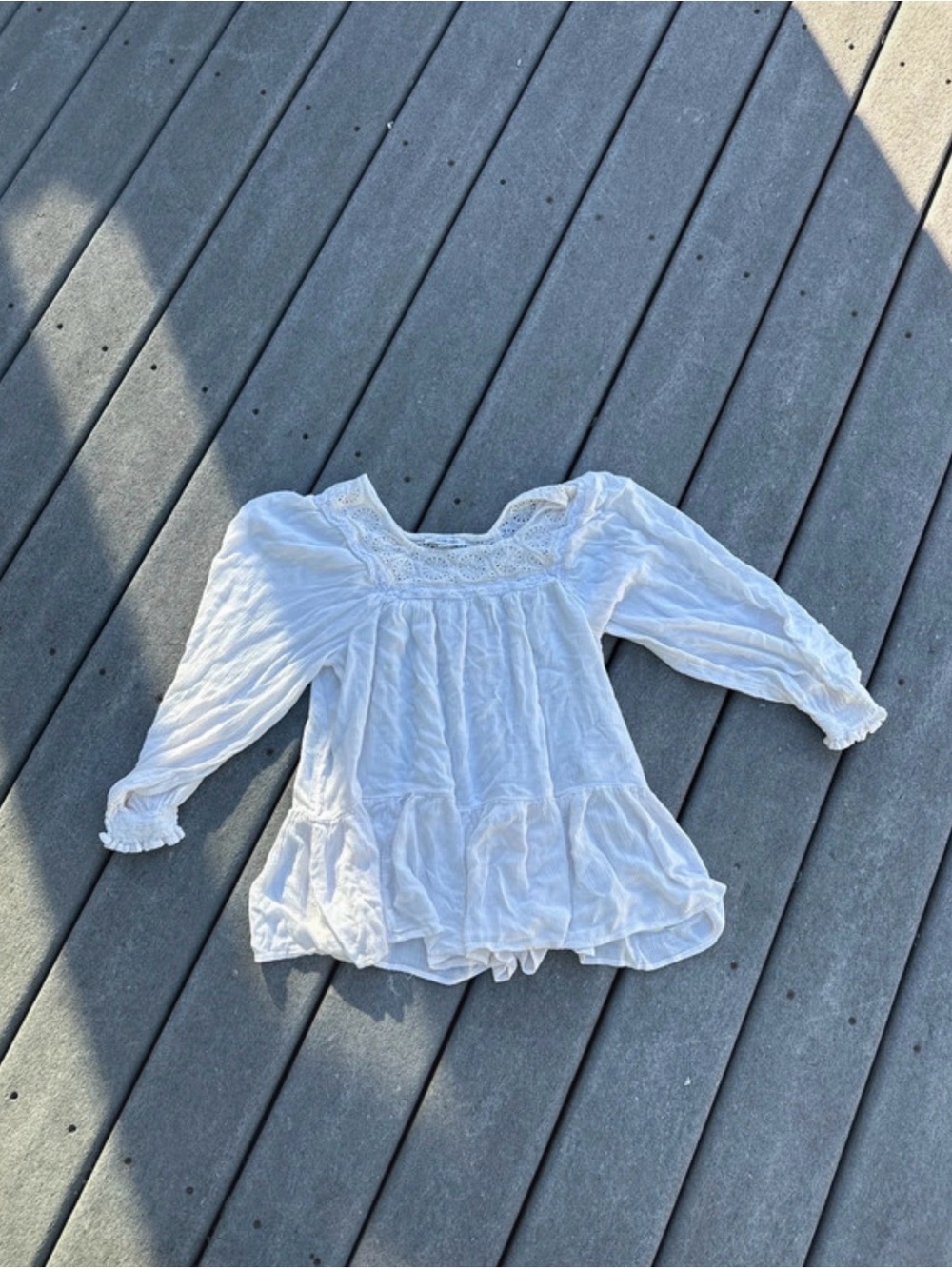American Eagle Outfitters White Lace Yoke Peasant Top